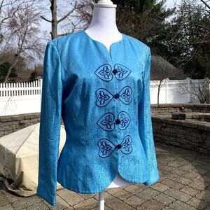 Vtg ADRIANNA PAPELL Embroidered Silk Blouse Jacket Top